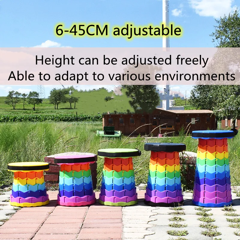 

Banco Plegable Retractable Folding Stool for Camping Height Adjustable -Portable Plastic Collapsible Telescoping Stool Seat Pouf