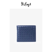 mens wallet 2021 new luxury sheepskin genuine leather purse fashion woven business male designer wild short money clip wallet