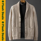 Высококачественный плотный шерстяной свитер, пальто, мужской свитер, куртка, мужской свитер, пальто, трикотажная одежда в английском стиле на осень и зиму, мужской кардиган для женщин