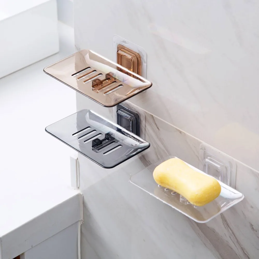 

Transparent non-marking soap box perforated wall-mounted suction soap dish drain soap box bathroom storage rack