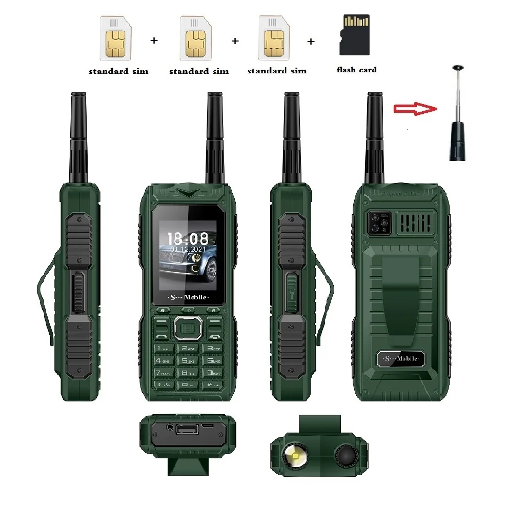 1Set S555 Three Cards Three Standby Outdoor Mobile Phone Standby Long Can Pull Up Antenna Signal Strongly Send Waist Clip