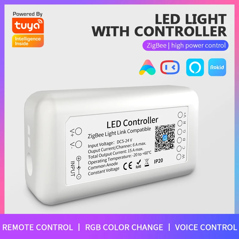 

Wifi Smart Controller 15A Tuya Zigbee 3.0 RGB+CCT LED Light Strip Controller Smart Home for Amazon Alexa Light Change Dimmer APP