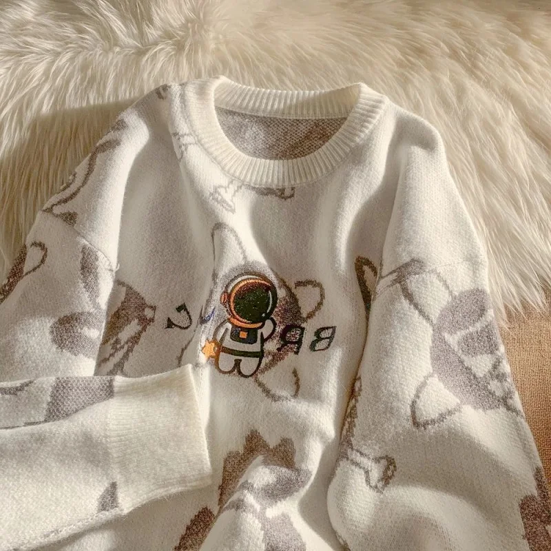 

Женский вязаный свитер с длинными рукавами, Свободный Повседневный пуловер оверсайз с вышитыми буквами и изображением маленького астронав...