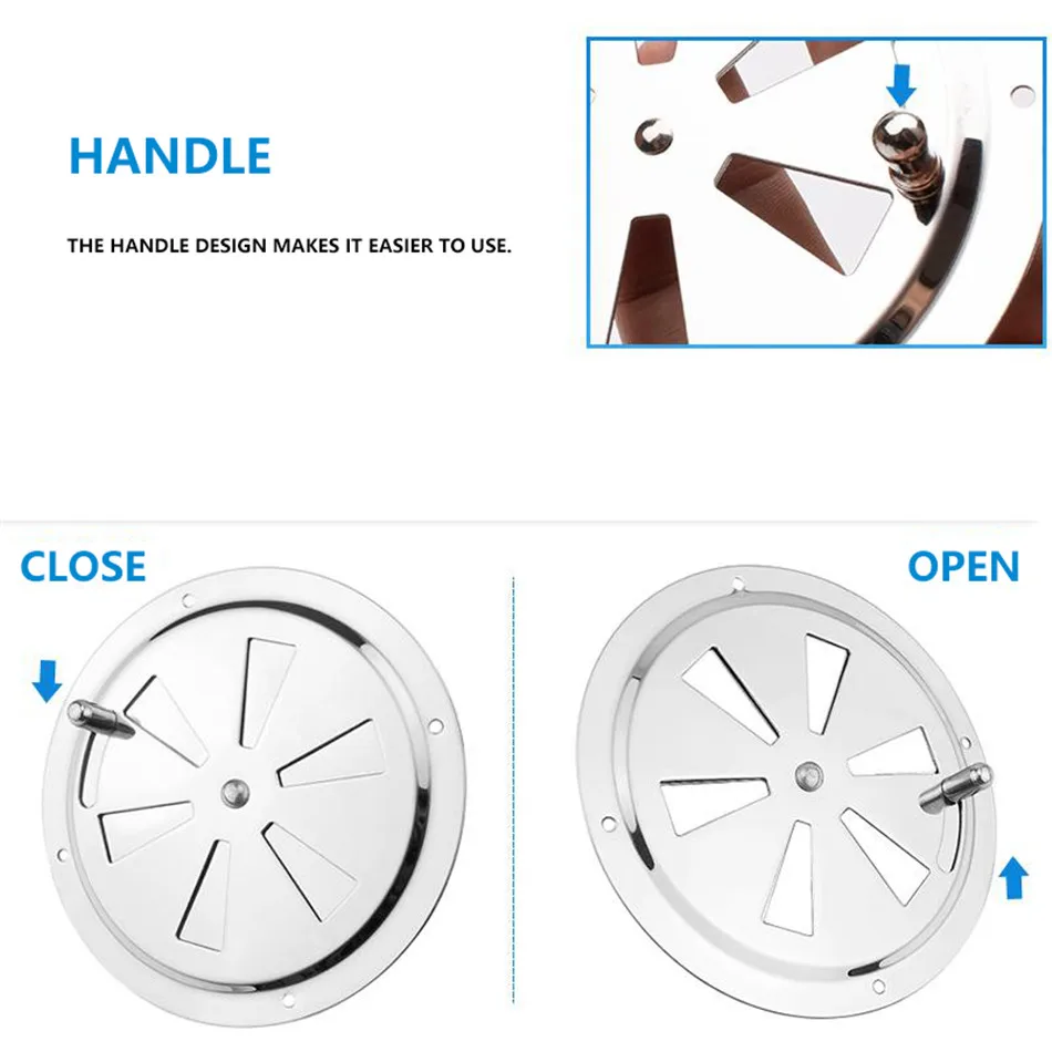 

SEAAN Round Air Louver Vent & Side Knob Opening Grille Cover Marine Boat Stainless Steel Ventilation Louvered Vent