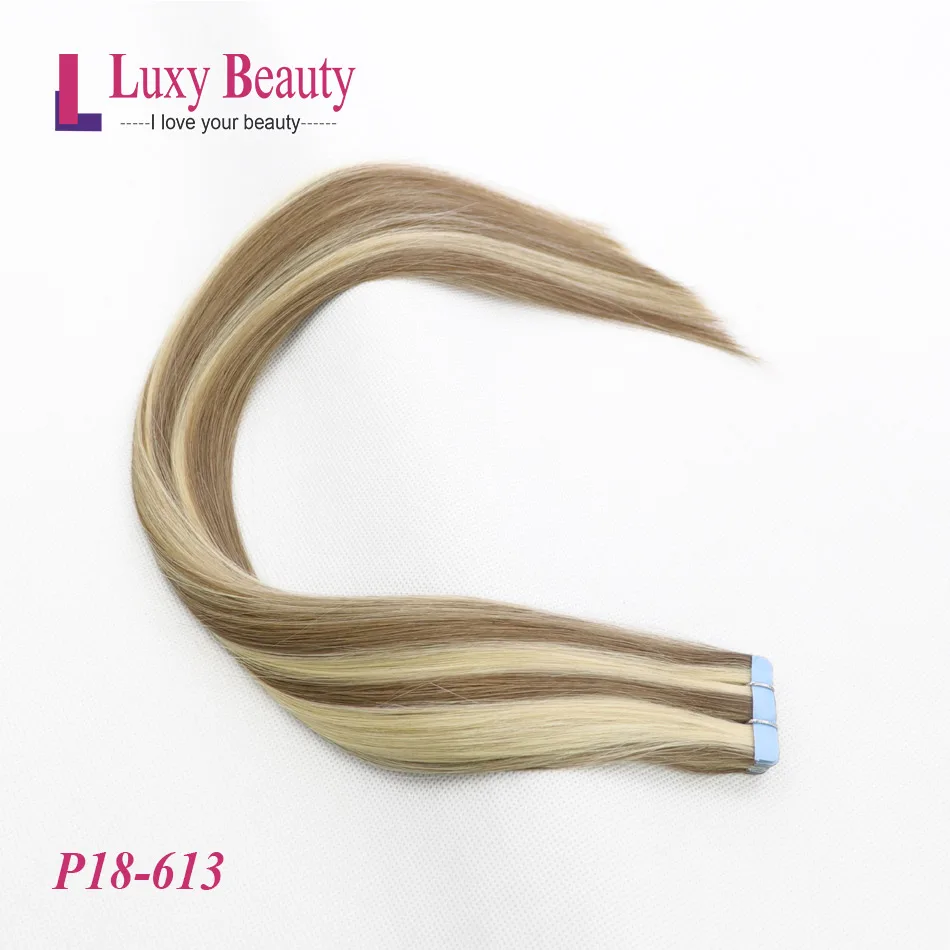 # P18/613 Lucybeauty# P18-613 1,5 г/шт. лента для наращивания человеческих волос Remy прямые двухсторонние волосы на клеях 1"-22" - Цвет: # P18/613
