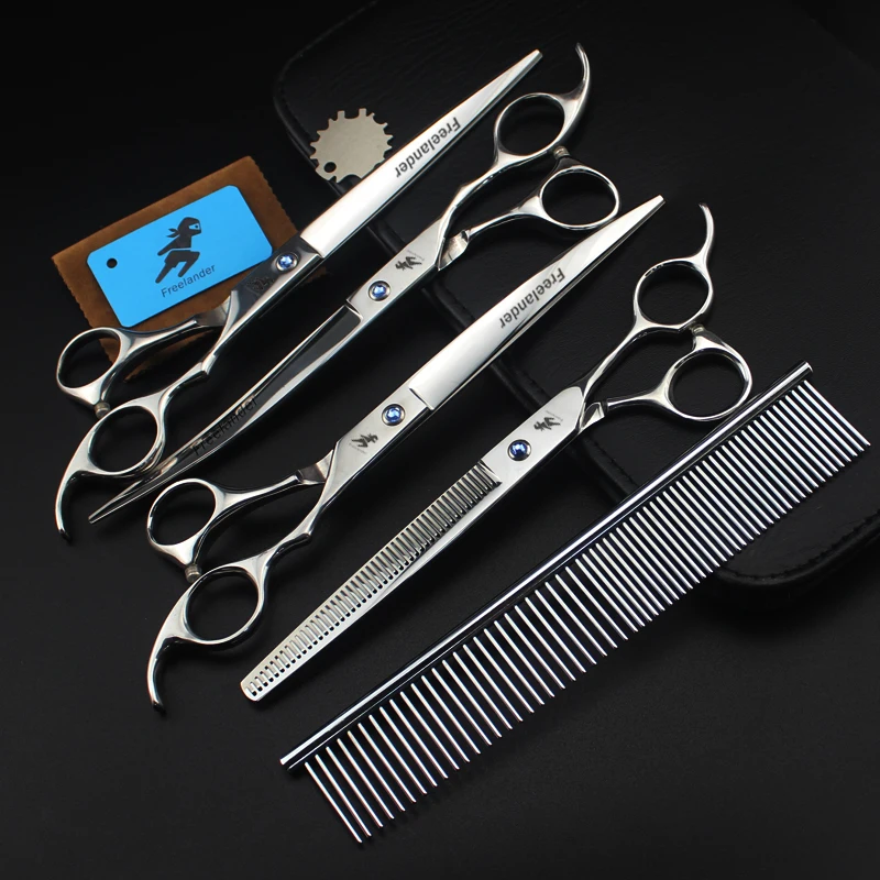 

Japan 440C steel scissors 8 inch pet hair scissors set High quality dog scissors four-piece Steel comb case