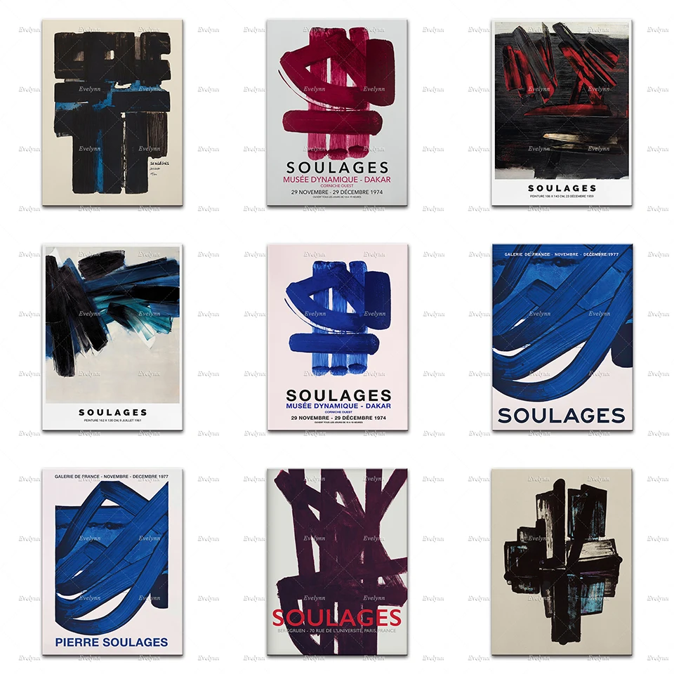 

Pierre Soulages Exhibition Poster,1952 1959 1961 1957 Years| Abstract Art ,Modern Home Decor Prints Wall Art Canvas Unique Gift
