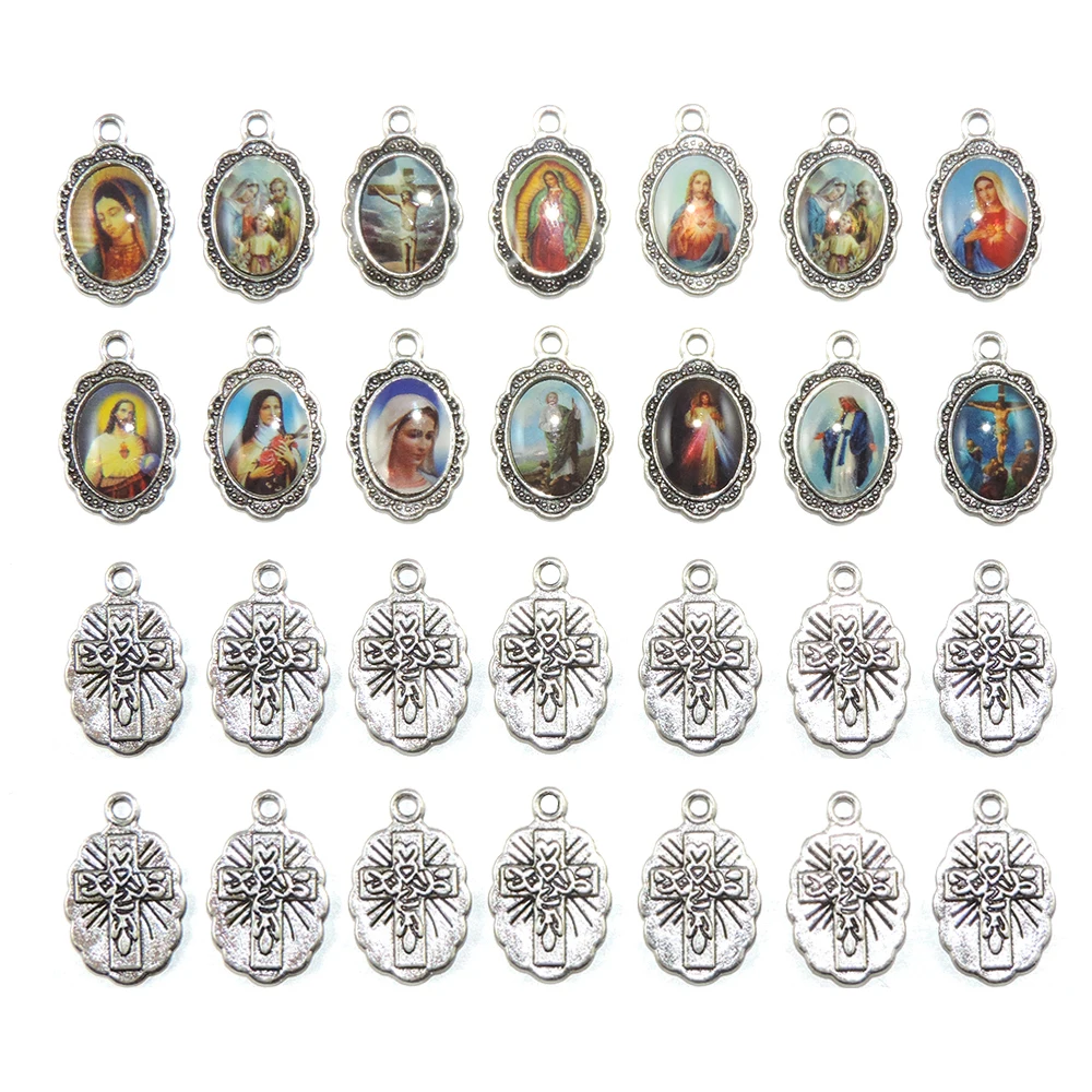 50 шт. микс изображения крест Иисус эмаль Божья леди чудесная медаль цветочный