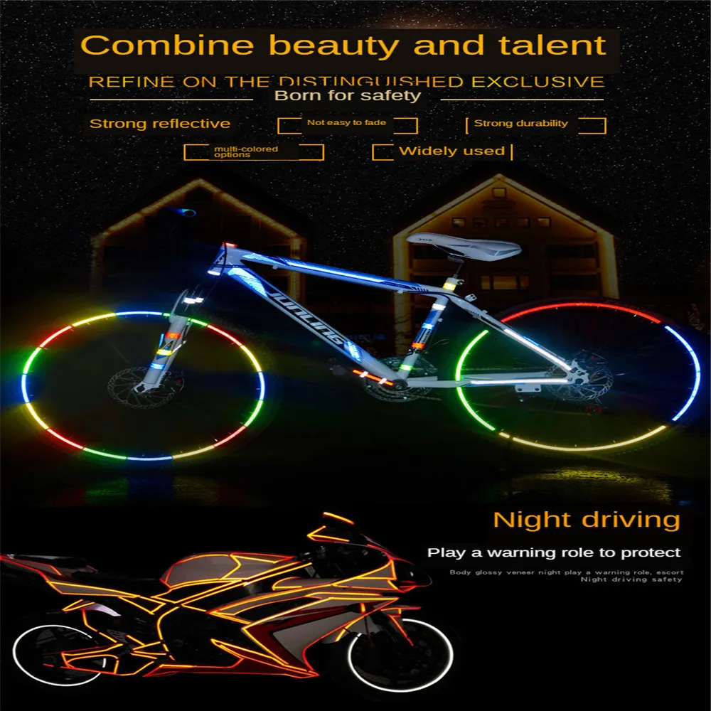 

1cmx8m Bike Reflective Stickers Cycling Fluorescent Reflective Tape MTB Bicycle Adhesive Tape Safety Decor Sticker Accessories