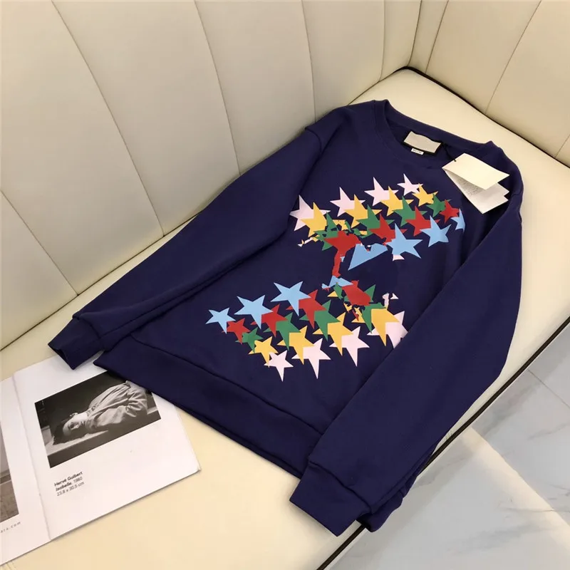 

Cartoon Five-Pointed Star Print Male Women Couples High-Quality Long-Sleeved Shirt Solid Color Street T-Shirt Large Size Clothes