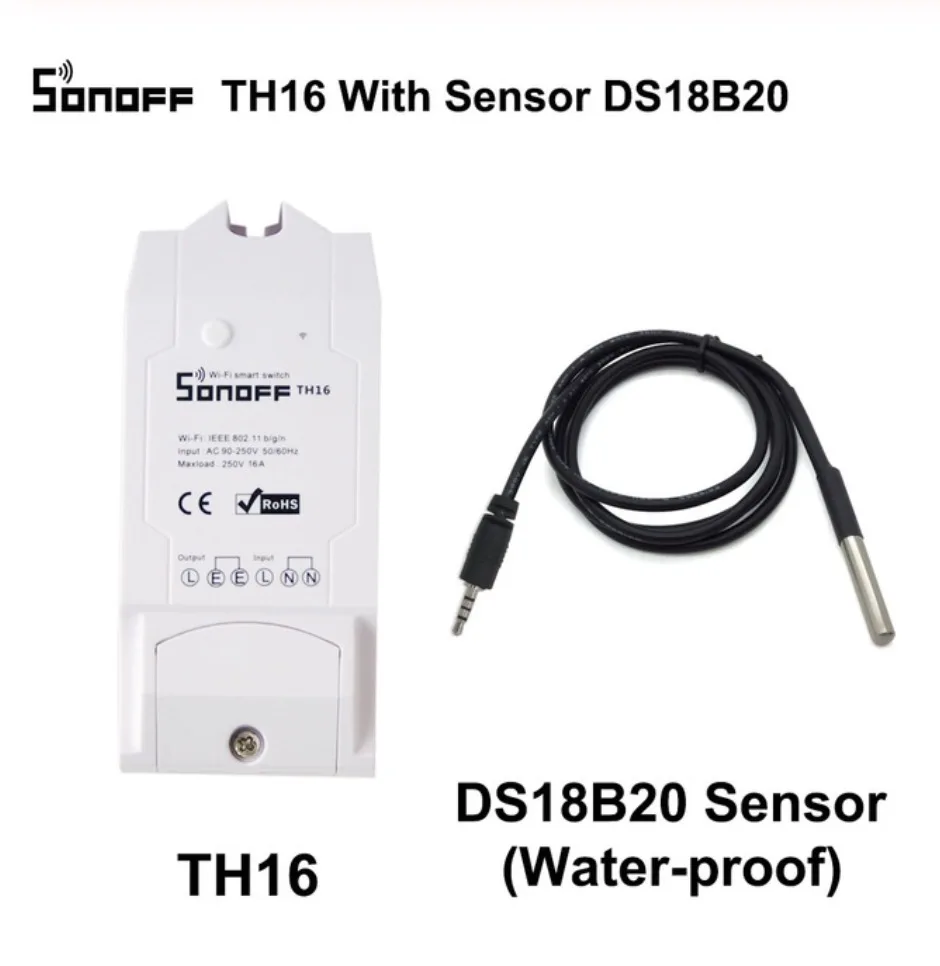 TH16 plus DS18B20 SONOFF TH10/TH16 SI7021 переключатель датчика влажности беспроводной датчик контроля температуры Wifi умный дом пульт дистанционного управления - Комплект: TH16 plus DS18B20