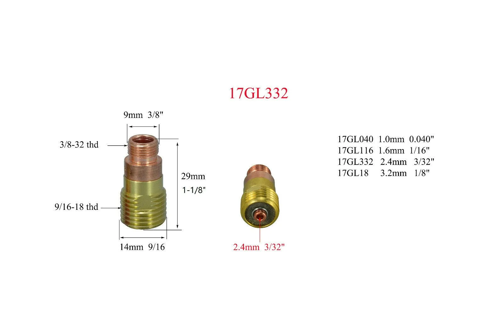 

20pcs Gas Lens TIG Stubby 17GL332 10N24S 3/32 TIG Collet Kit DB SR WP 17 18 26 20pk Welding Torch Consumables New