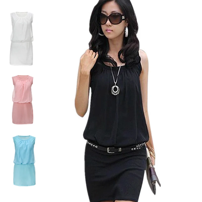 Женское мини платье с круглым вырезом 4 цвета|Женские платья| |