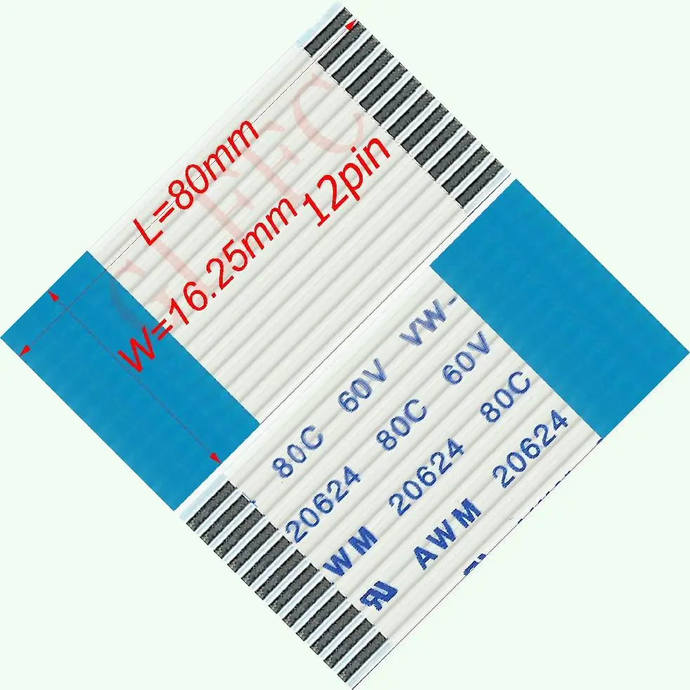 12pin 1 25 шаг 80 мм 600 B Тип Гибкий плоский кабель FFC awm 20624 ROHS для TTL LCD DVD