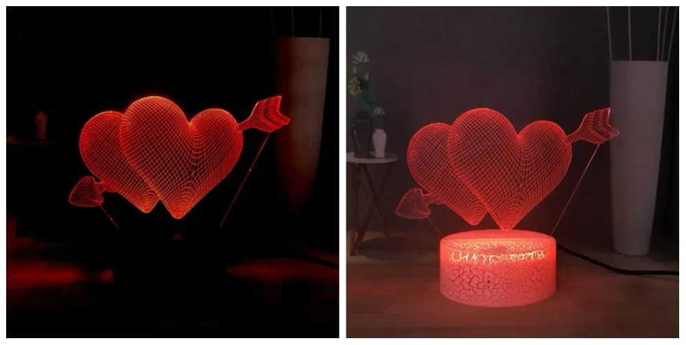 Лучший подарок для влюбленных, Стрела любви, 3D, визуальный Настольный светильник, стрела купидона в сердце, RGB, многоцветный светодиодный ночник, подарок для пары