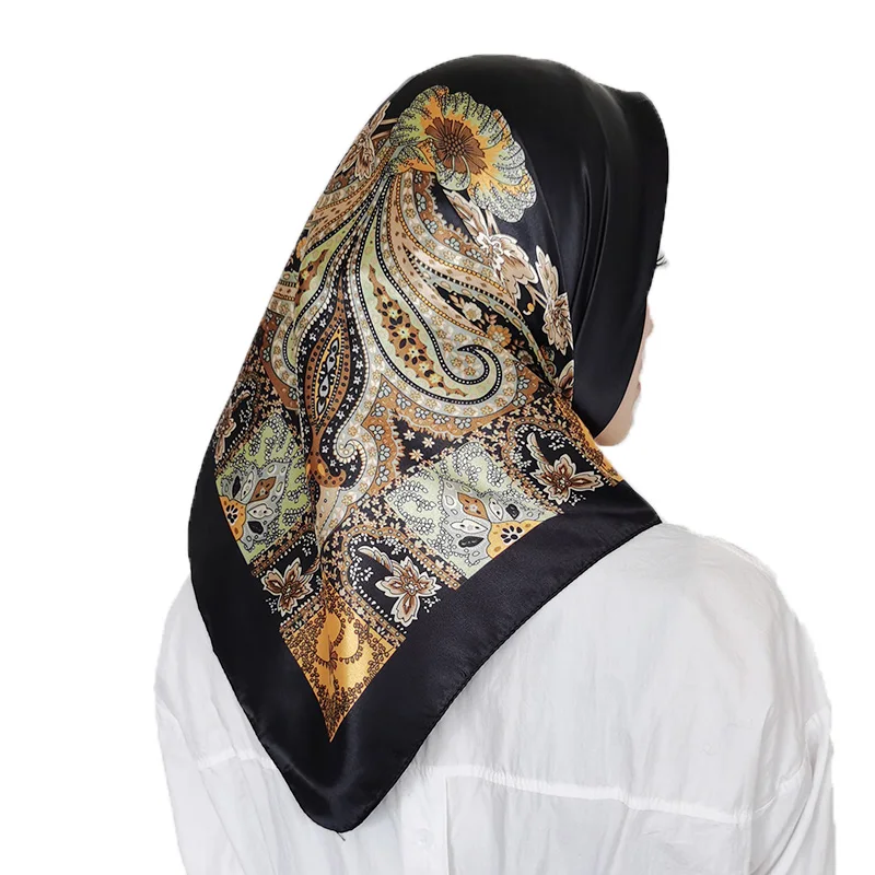 

Popular Kerchief Silk Satin Neck Scarf For Women Print Hijab Scarfs Female 90*90cm Square Shawls And Wraps Scarves For Lady