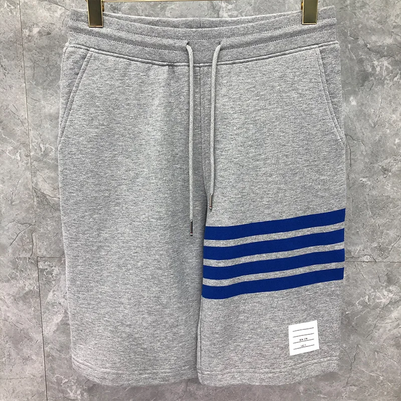 

Fashion TB 2021 THOM Brand Casual Shorts Men Women Summer Cotton Casual Sports Trousers Blue Striped Knee Length Shorts