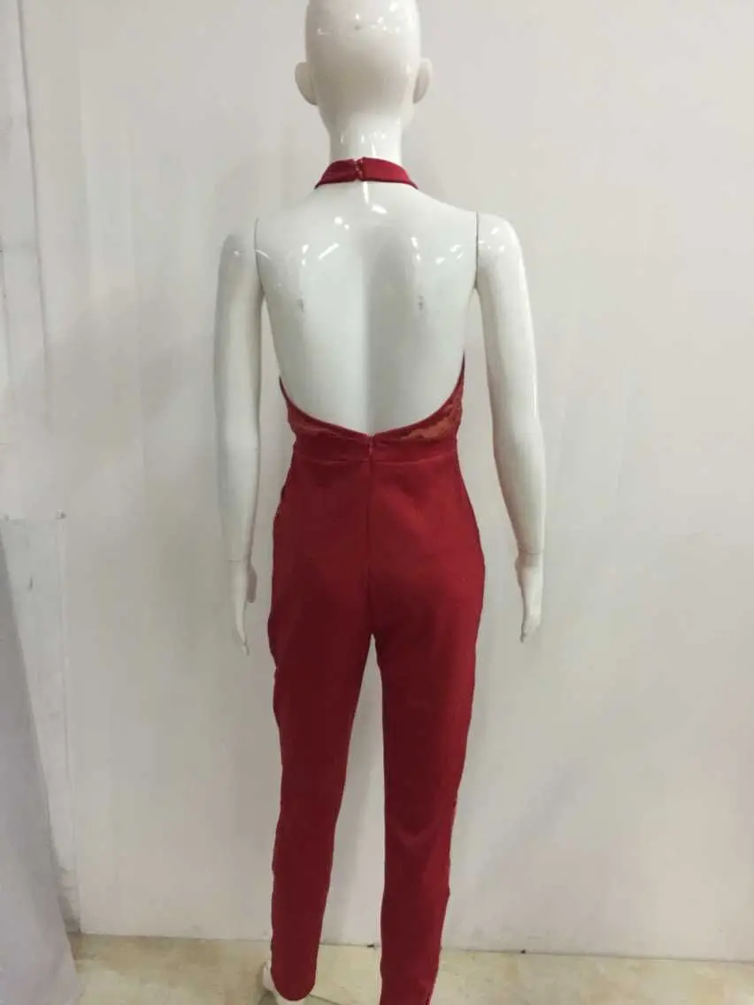 

2020 Spring Autumn Deep V Sexy Skinny Womens Jumpsuit Sleeveless One-piece Sequined Jumpsuit Hanging Neck Bodysuit Women