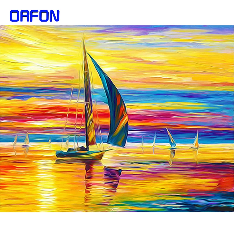 ORFON рамка DIY Краска ing By NumbersSunset Парусная акриловая холщовая краска ручная ed