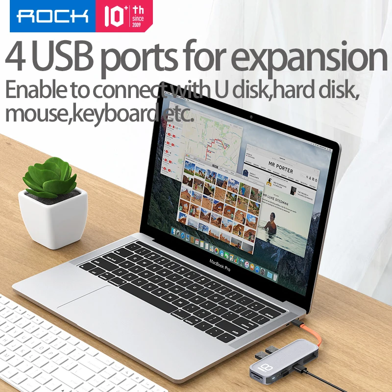 USB-концентратор ROCK HDMI с адаптером питания PD для ноутбука Macbook док-станция типа C