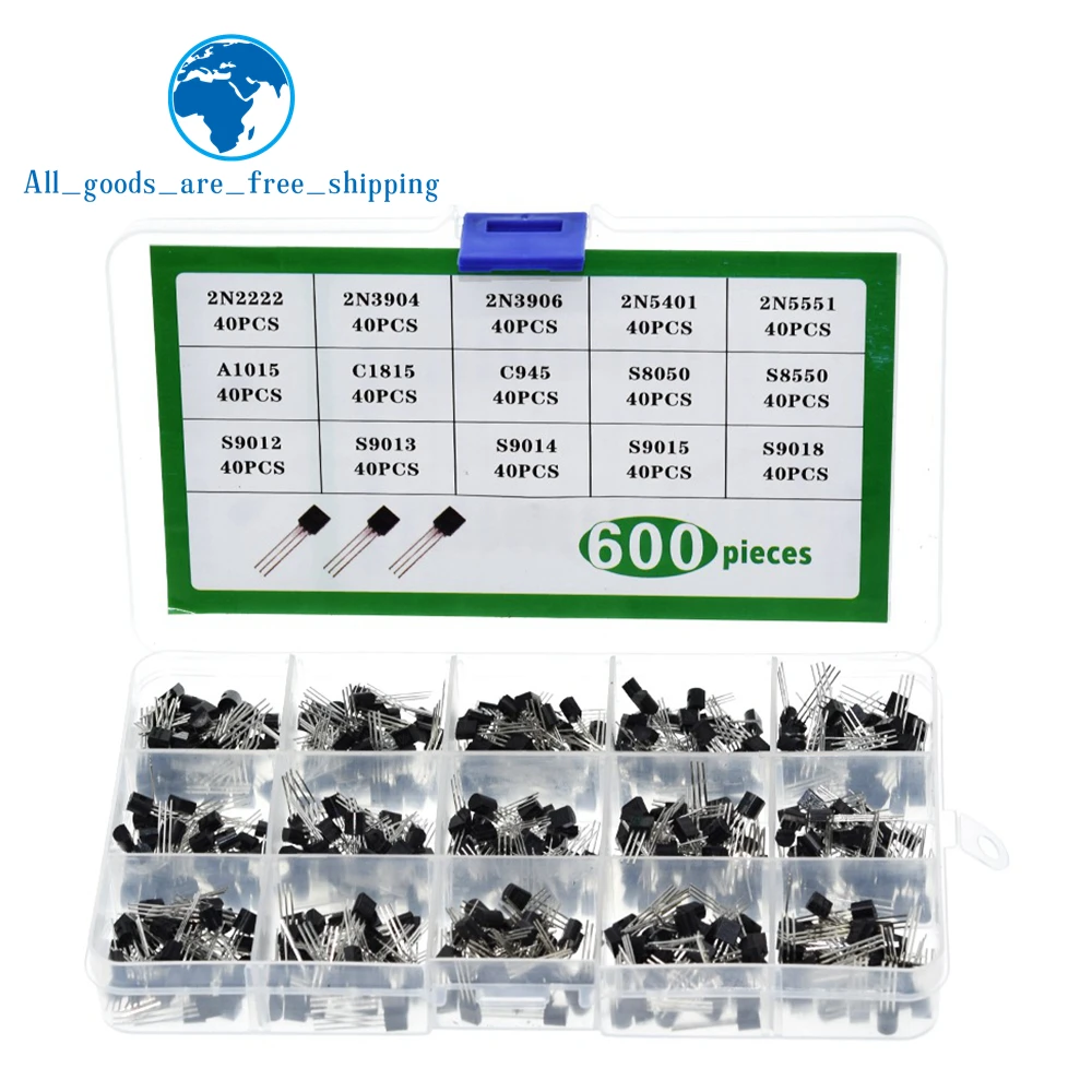 

15 value 600pcs Transistor TO-92 Box Kit 2N2222 A1015 C945 C1815 S8050 S8550 S9012 S9013 S9014 S9015 2N3904 2N3906 2N5401 2N5551