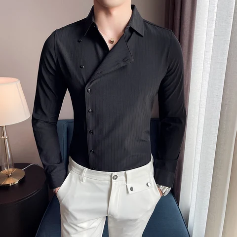 Мужская приталенная рубашка с длинным рукавом, размеры до 4XL
