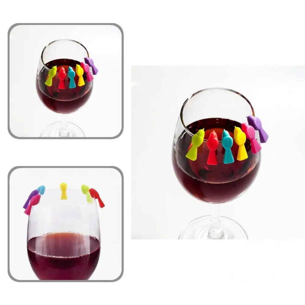 

Silicone 6Pcs/Set Convenient Trendy Good Clamping Glass Charm Multicolor Wine Glass Charm Lightweight for Party