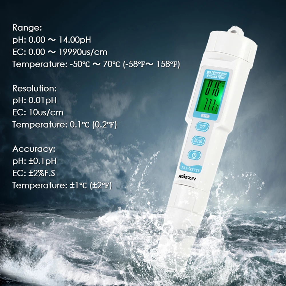 

Многопараметрический тестер качества воды, измеритель pH, EC и TEMP, ацидометр, устройство для анализа качества воды, 3 в 1