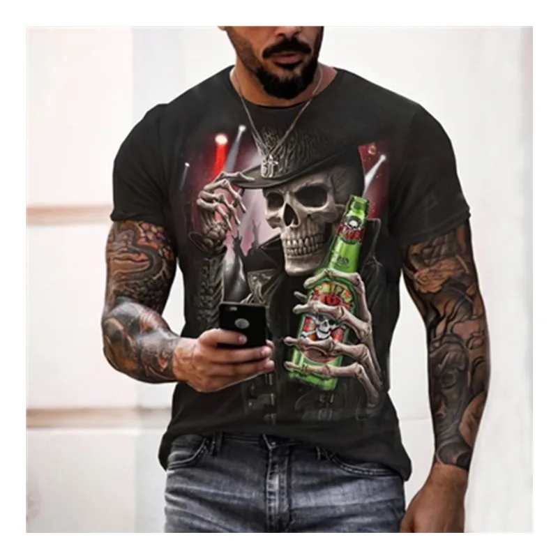 

Футболка мужская с 3D-принтом черепа, уличная тенниска в стиле хип-хоп, с круглым вырезом, Стильная майка с короткими рукавами в стиле Харадзю...