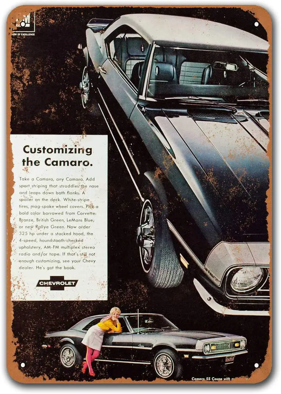 1968 винтажные жестяные знаки Camaro SS Coupe на заказ металлические таблички постер