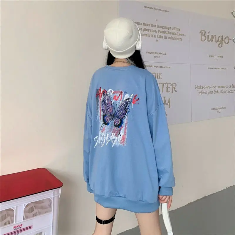 

Cotton round neck sweatshirt printed butterfly autumn female Korean version loose 2020 new long-sleeved student clothes ins tide