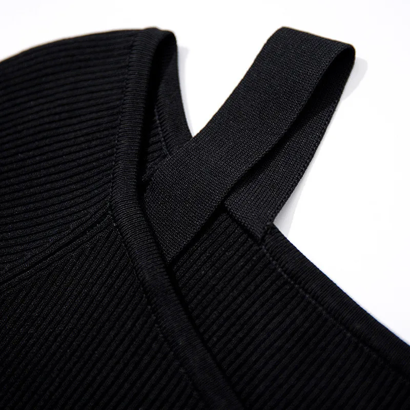 

ARiby Elegant Knitted Dress 2020 Spring and Summer New Women's V-neck Strap Knitted Mesh Layer Thin Solid Color Dress Vestidos