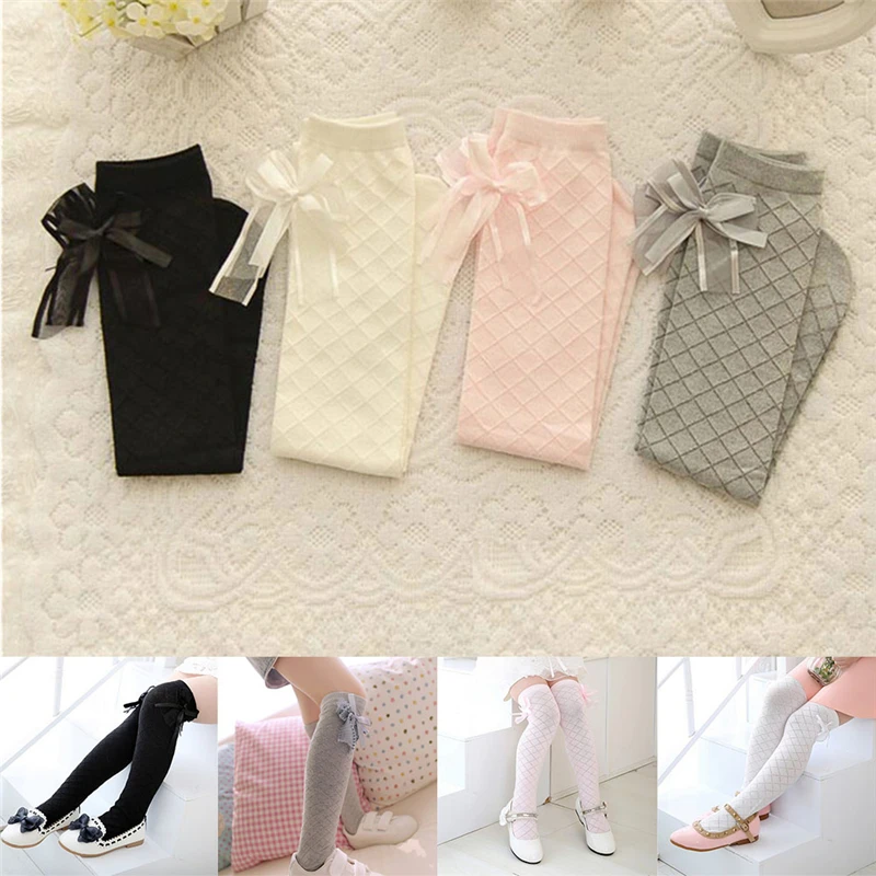 Calcetines cl&aacute;sicos de algod&oacute;n para ni&ntilde;a, medias hasta la rodilla, con lazo-2