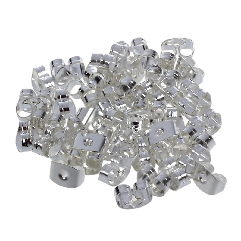 100 × серебряные серьги металла серьги-гвоздики аксессуары 6x4 мм | Украшения и