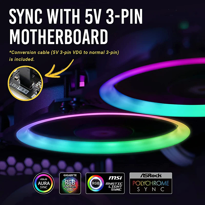 Вентилятор корпуса ПК 120мм RGB ARGB с двойным адресом для материнской платы AURA SYNC, охлаждение SATA для игрового шкафа.