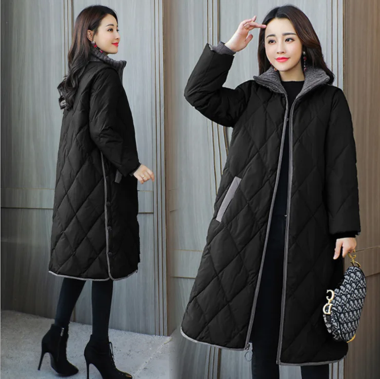 2021 New Winter Women Parkas Jackets Warm Loose Solid Thick Padded Stand-up Collar Long Coat  Ladies Oversize Casual Outwear