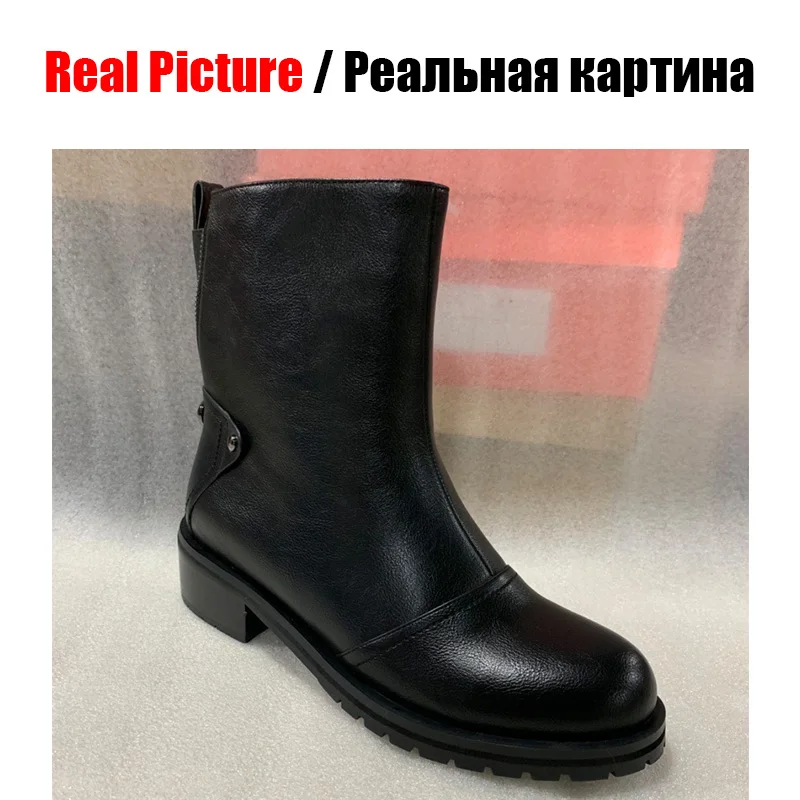 SARAIRIS/Новая модная однотонная обувь на широком каблуке средней высоты, с круглым носком, на молнии, большие размеры 34-42 Женские повседневные Зимние Теплые ботильоны черного цвета
