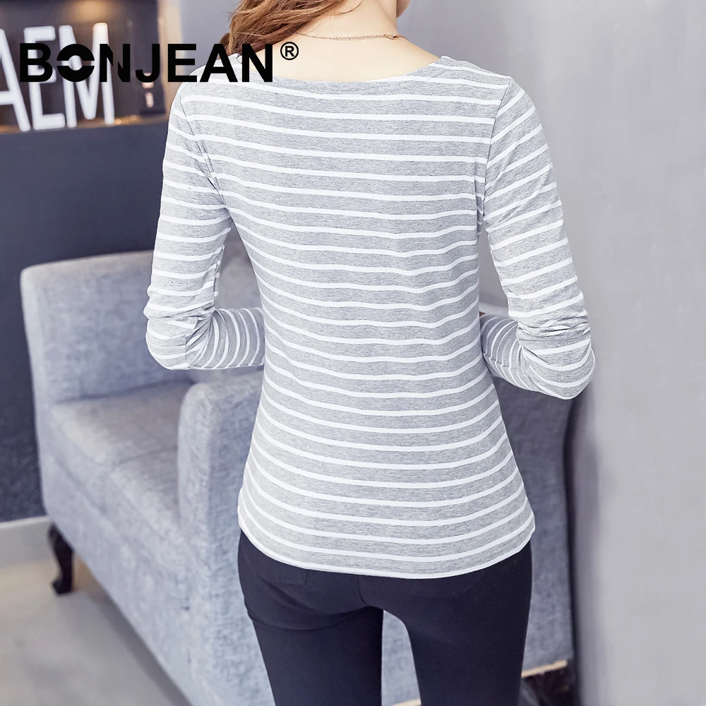 Cotton T Shirt 5XL Plus Size Long Sleeve Top Striped Harajuku Korean Style Women Basic Tshirt White Black Tees Z111 | Женская одежда
