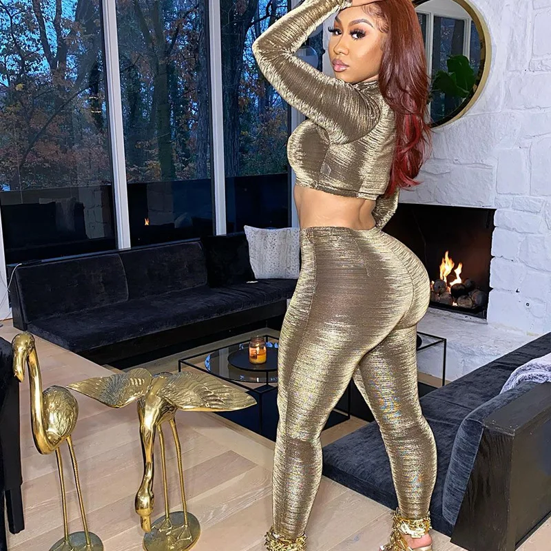 

2 Pcs/set Women Sports Suit Slim Long Sleeve Crop Top Tight Pants Running Push-Up Solid Color Gym Pants 2021 Sportswear Femme