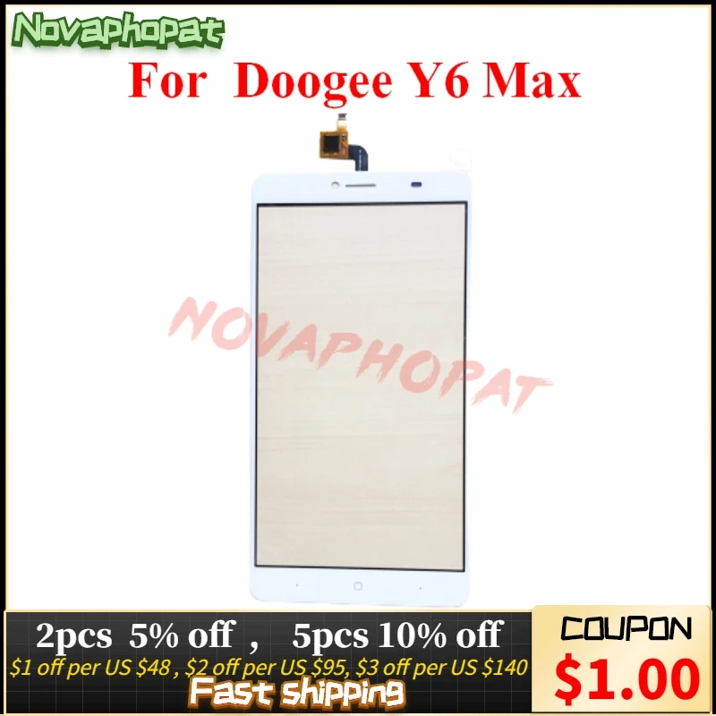 

Novaphopat Tested White touchscreen Sensor For Doogee Y6 Max Touch Screen Digitizer Front outer Glass Panel +tracking