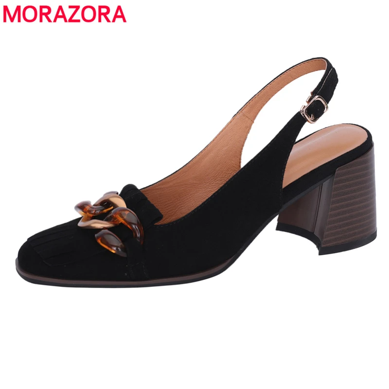 

Женские замшевые туфли-лодочки MORAZORA, черные вечерние туфли-лодочки из замши на высоком каблуке, с ремешком на пятке, лето 2021