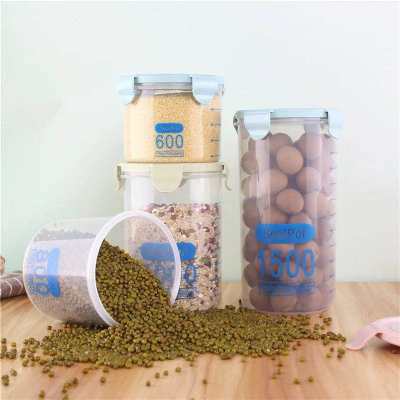Прозрачная пластиковая пищевая герметичная пять зерновых банок с крышкой