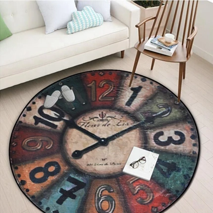

Creative retro style art clock round rug bedroom living room home decoration