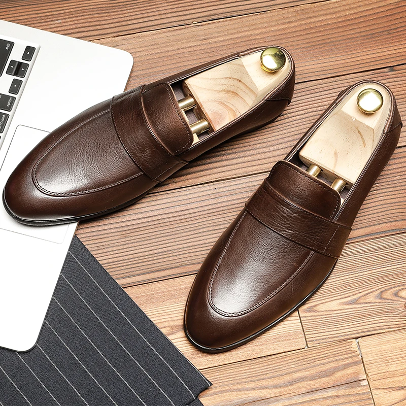 Мужские летние кожаные лоферы Phenkang темно коричневые повседневные кроссовки