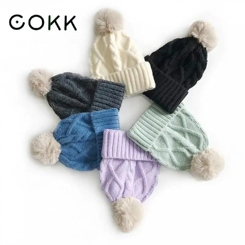 

Женская вязаная шапка COKK, зимняя шапка с помпоном, теплая шапка, Новинка