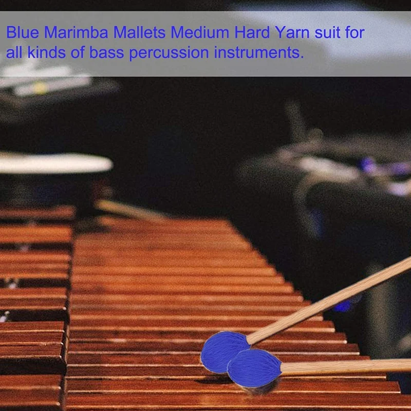 

Blue Marimba Mallets Medium Hard Yarn Head Keyboard with Maple Handles for Percussion Marimba Playing, Pack of 2