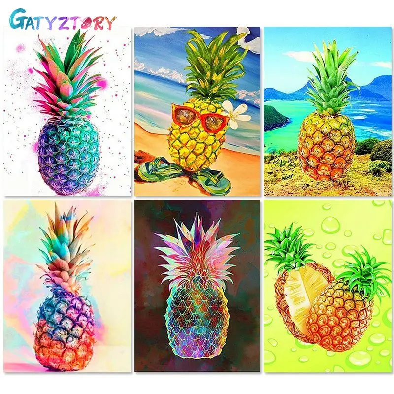 

GATYZTORY DIY Painting By Numbers Pineapple Picture On Canvas Coloring By Numbers Home Decor Acrylic paints