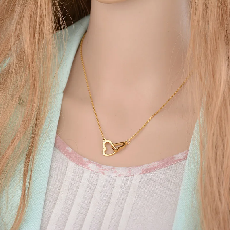 ELSEMODE романтическое ожерелье с подвеской в виде двойного сердца ожерелья из