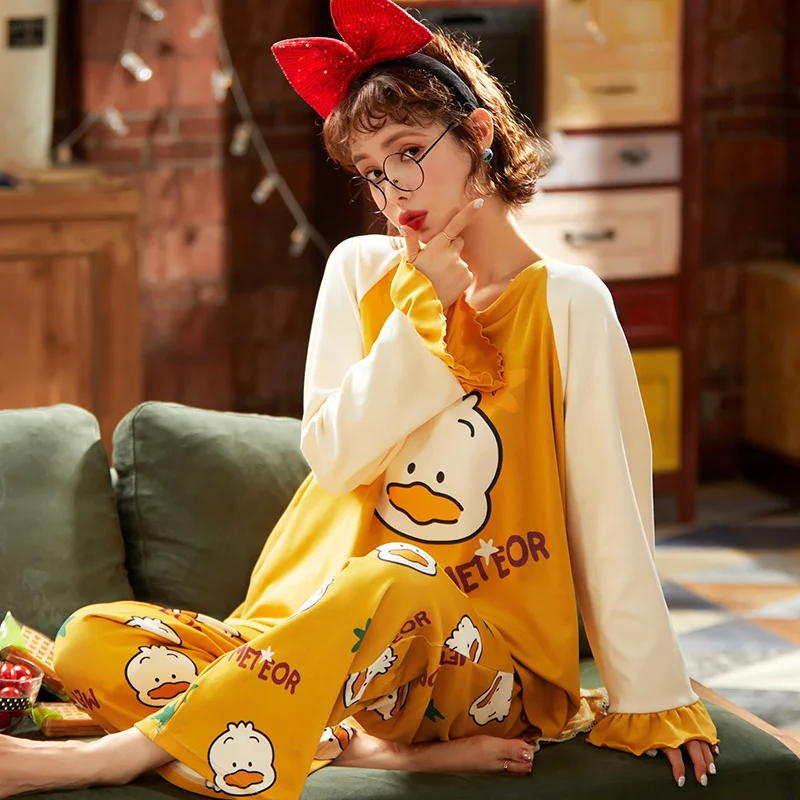 Новинка 2020 Хлопковая женская тонкая желтая утка с мультяшным рисунком полным