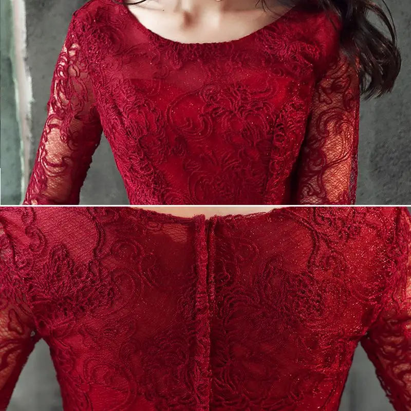 

Cheongsam Gowns Dark Red Slim O-Neck Wedding Party Dress Women Elegant Banquet Long Qipao Prom chinese wedding dress